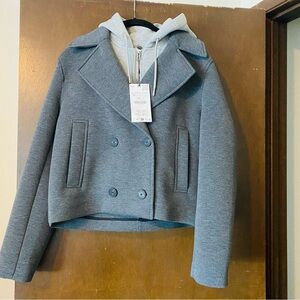 Zara Gray Double-Breasted Hooded Jacket